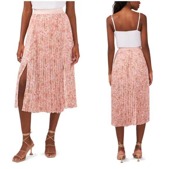 💕NORDSTROM HALOGEN💕 Double Slit Pleated Midi Skirt ~ Pink Dogwood Large L NWT - Picture 1 of 13